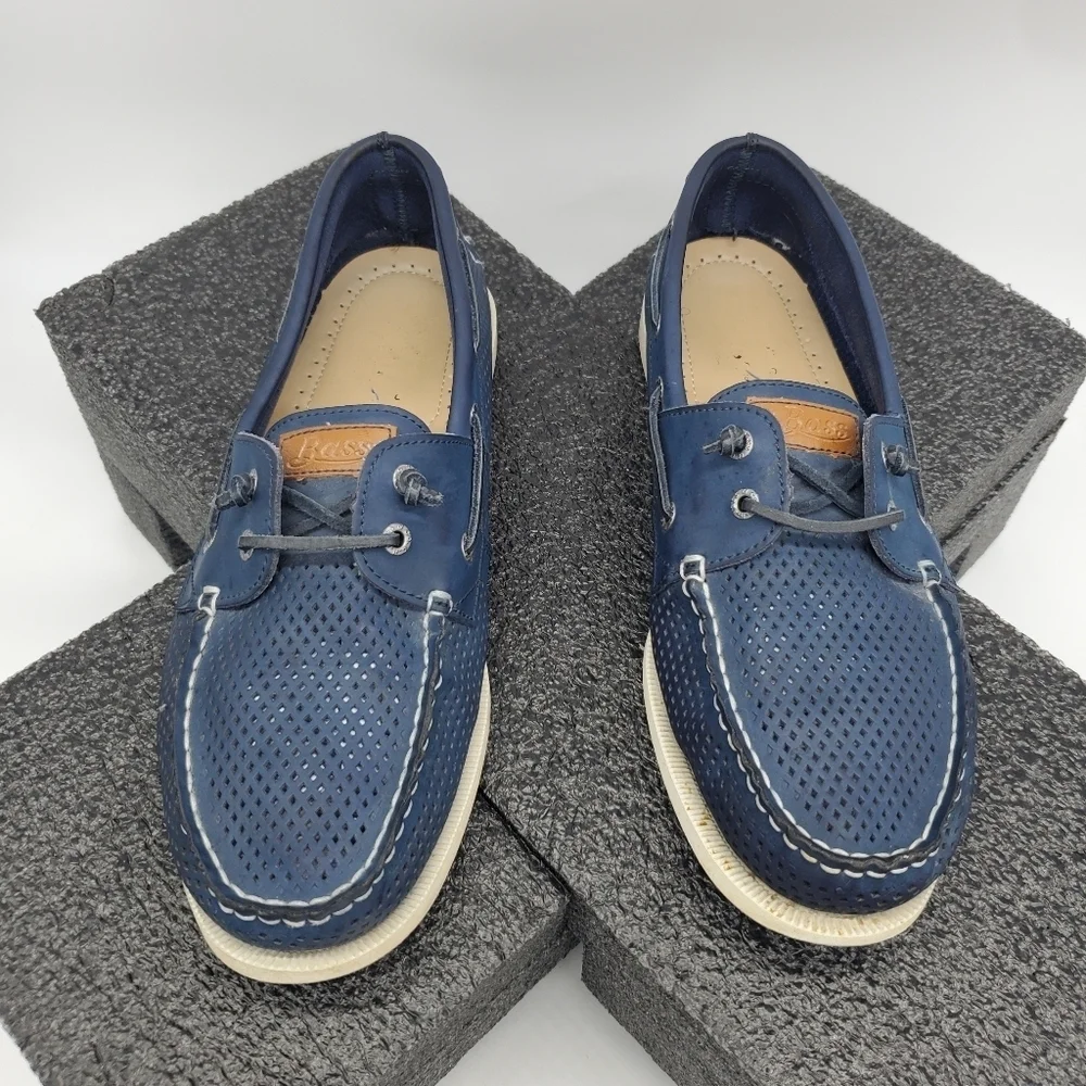 Bass Boat Shoes Men 11M Harbor Blue Perforated Slip On